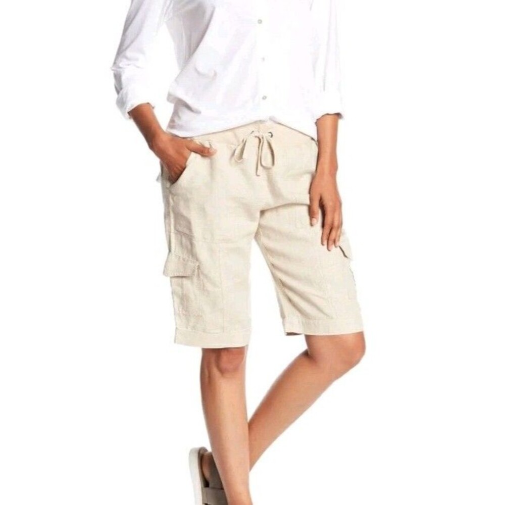 Eileen Fisher Women's Drawstring Organic Linen Cargo Shorts Natural Beige Small - Picture 13 of 13